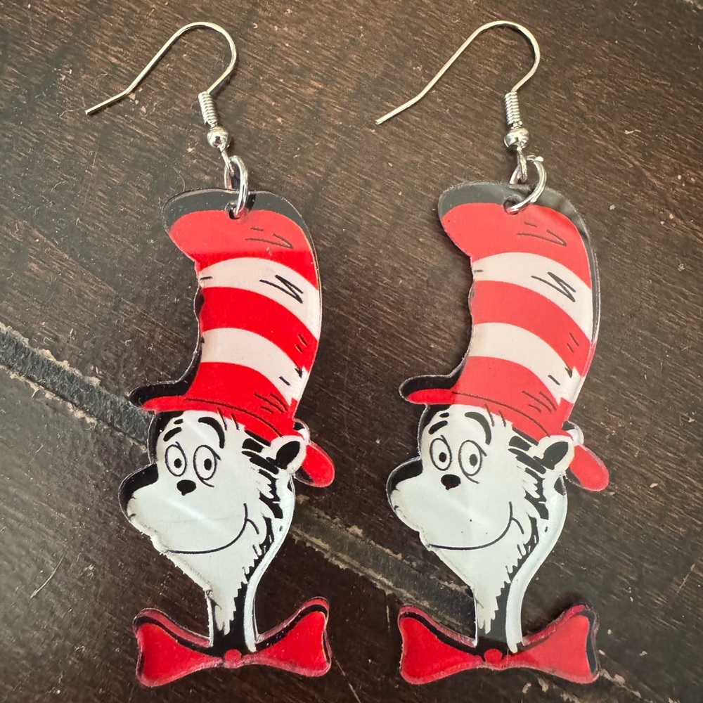 Dr Suess Earrings cat in the hat